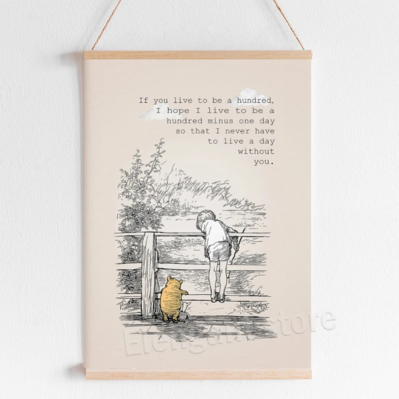 Winnie The Pooh Quote Art Print Classic Bear Tale Poster Classic Cartoon Pooh Illustrations Canvas Painting Kids Room Wall Decor