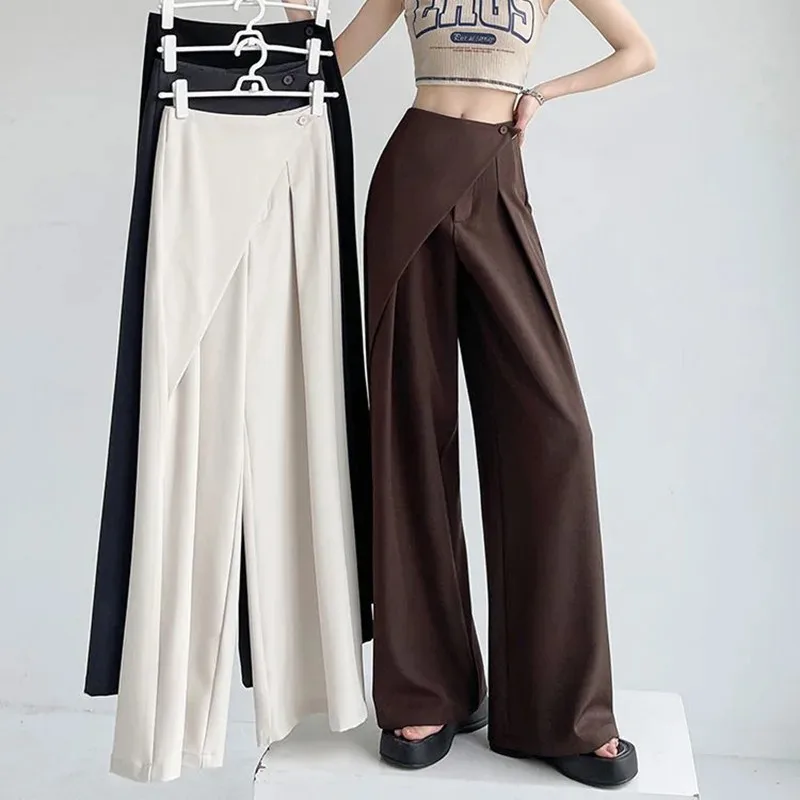 2025 Suit Wide-Legged Pants Women Chic Solid High Waist Loose Casual Trousers Fashion Elegant Commuter Spring Fall Pants