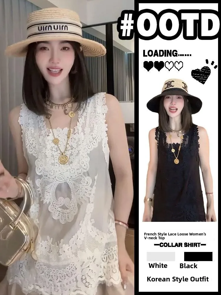 

Ele Lace Svel Vest Women's Casual Inner Wear Summer Faion Small Size Hollow out Design Breathable Moisture ng