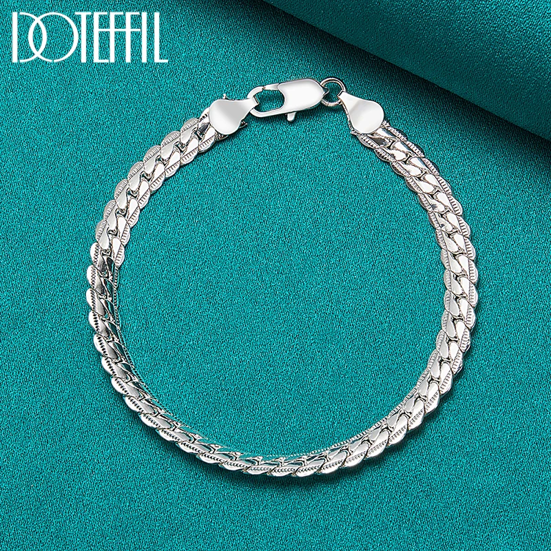 Women's 925 Silver Flat Side Chain Bracelet, Adjustable Gift