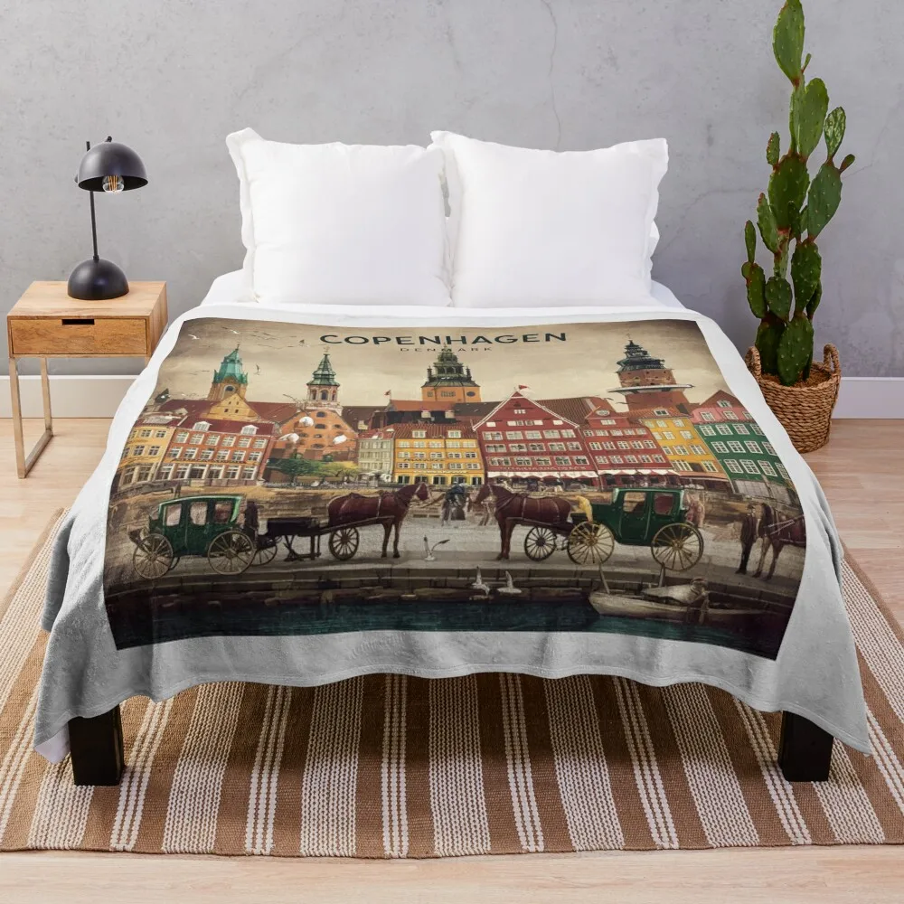 A Vintage Illustration of Copenhagen, Denmark Throw Blanket Luxury Throw Stuffeds Blankets