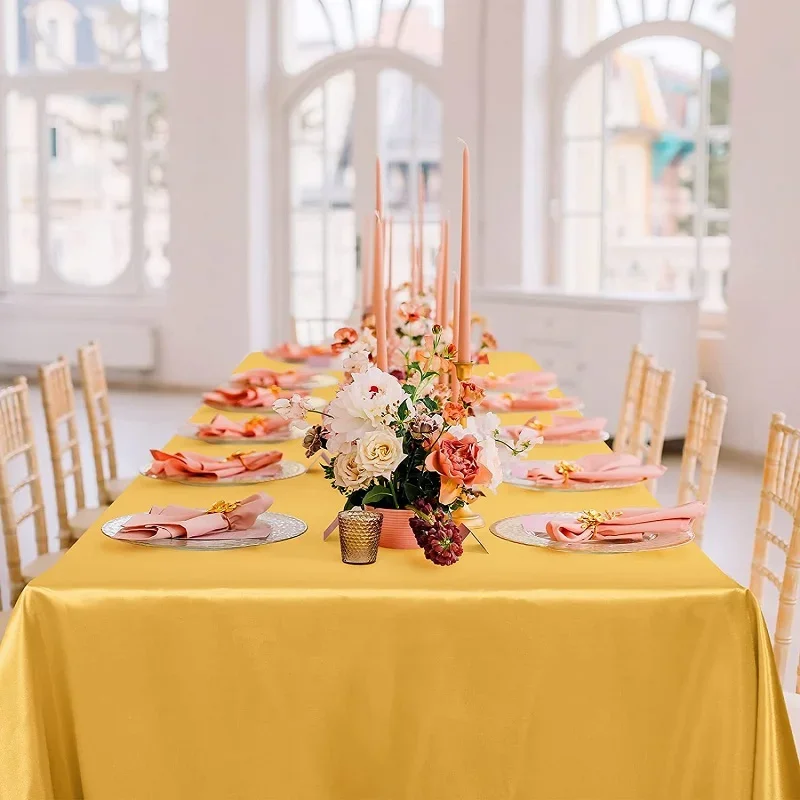 Rectangle Wedding Satin Tablecloth Bright Smooth Gold White Solid color Bright Smooth Table cover for Banquet 57x102inch Custom