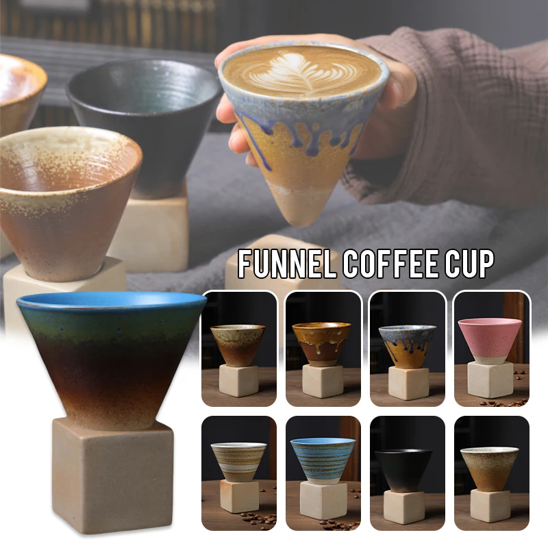 

Japanese Vintage Coffee Cup Creative Funnel Ceramic Mug Restaurant Kiln Stoneware Tea Cups Tumbler Cup Home Decor Tea Set