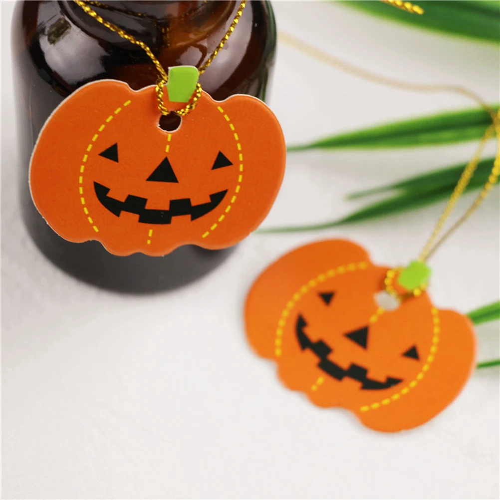 

50pcs Pumpkin Hanging Tags Craft Gift Paper Bookmark Halloween Decor Cards Pre Punched Hole for Scrapbooking Art Projects