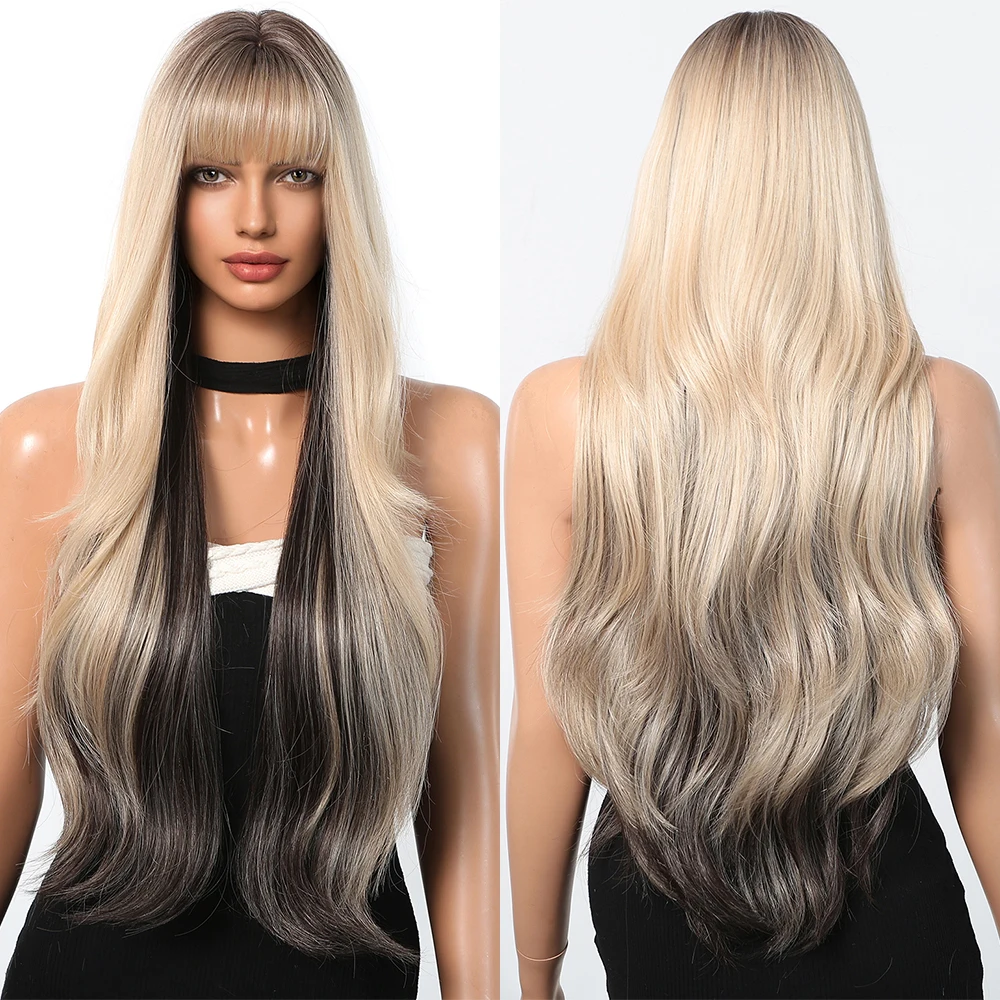 

Длинные Синтетические парики свободной формы с челкой, черные светлые смешанные парики с блестками для женщин, термостойкие парики из волокна