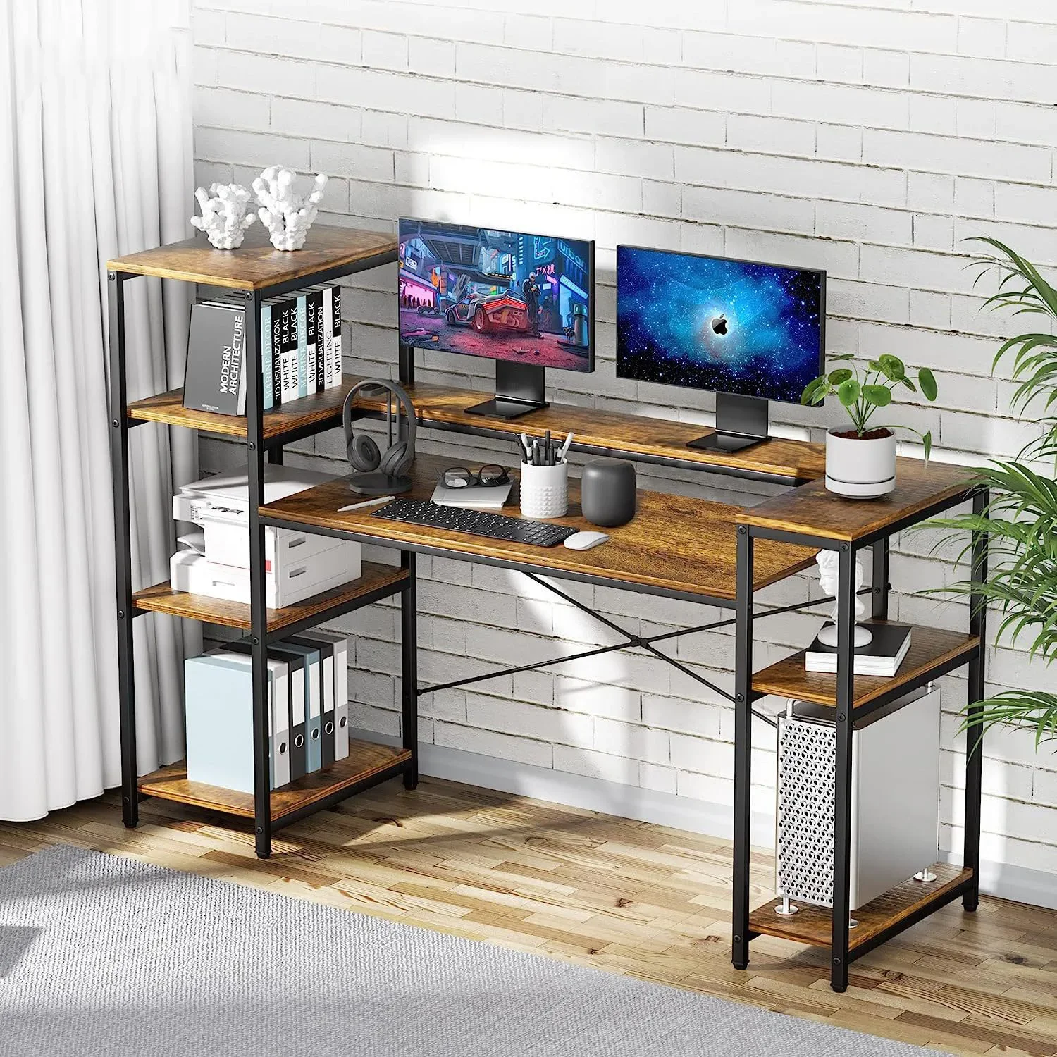 Modern design office computer desk with monitor storage rack and Central Processor stand for study or office furniture products