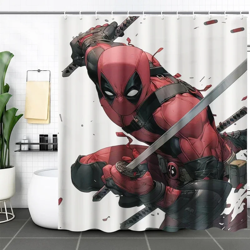 Deadpool and Wolverine Shower Curtain Cartoon Polyester Cute Bath Set Screen Sets Setluxury Funny Hook Up Bathroom Accessories