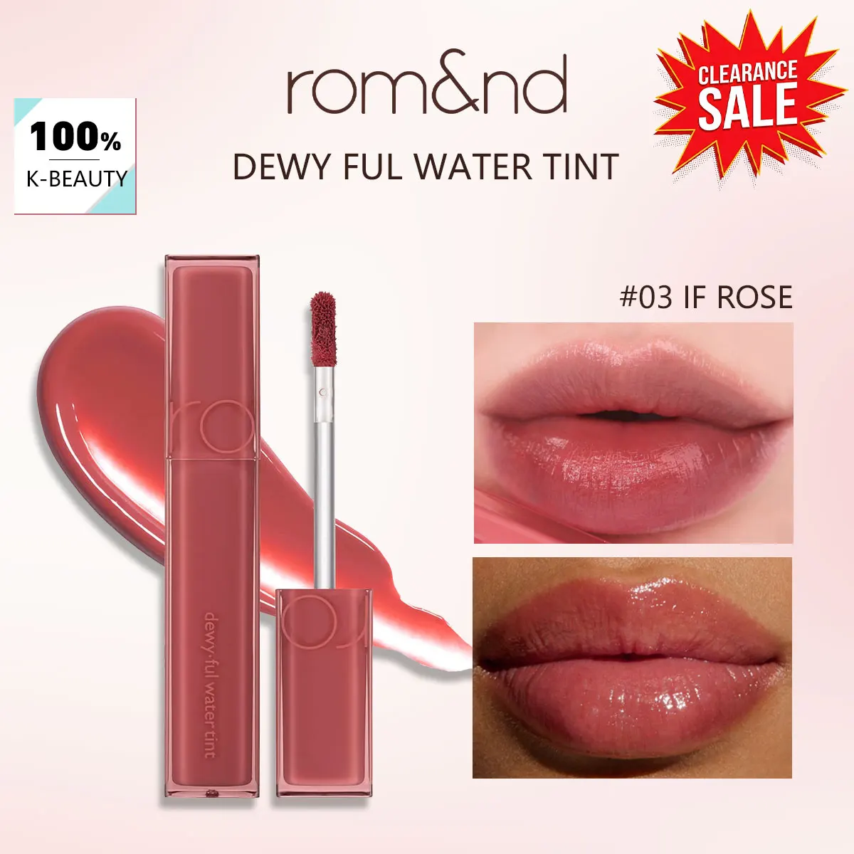 

[Распродажа] rom&nd DEWY FUL WATER TINT 03 IF ROSE, Сияющий финиш и стойкость, Люксовая косметика, Корейская косметика