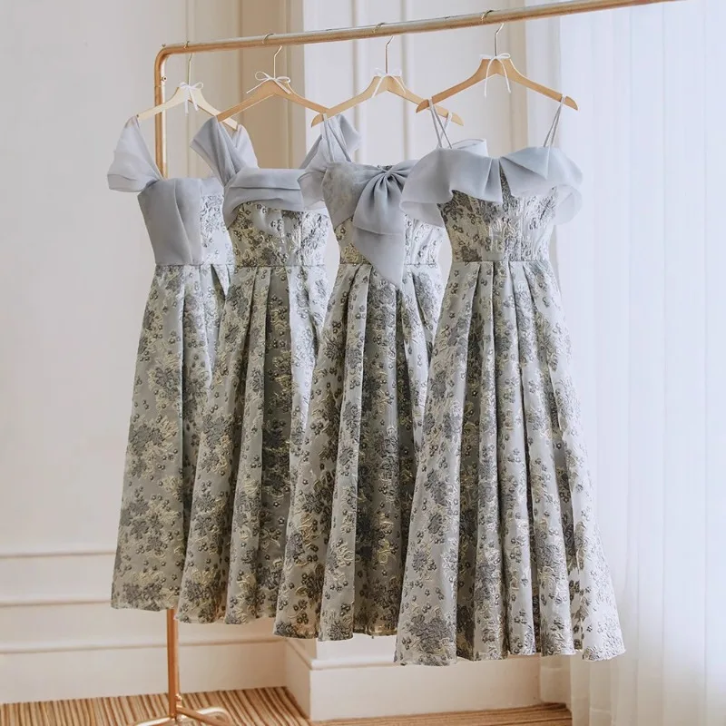 

European and American Grey Bridesmaid Dress 2026 New Autumn Small Sisters Group Dress Dress Women Can Wear At Ordinary Times