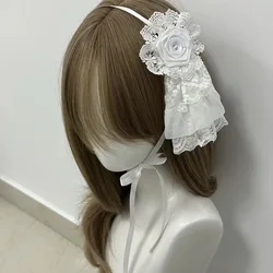 Women Original Handmade Cute Harajuku Black/White Lolita Handmade Lace Bow Flower Hair Band Headwear Accessories