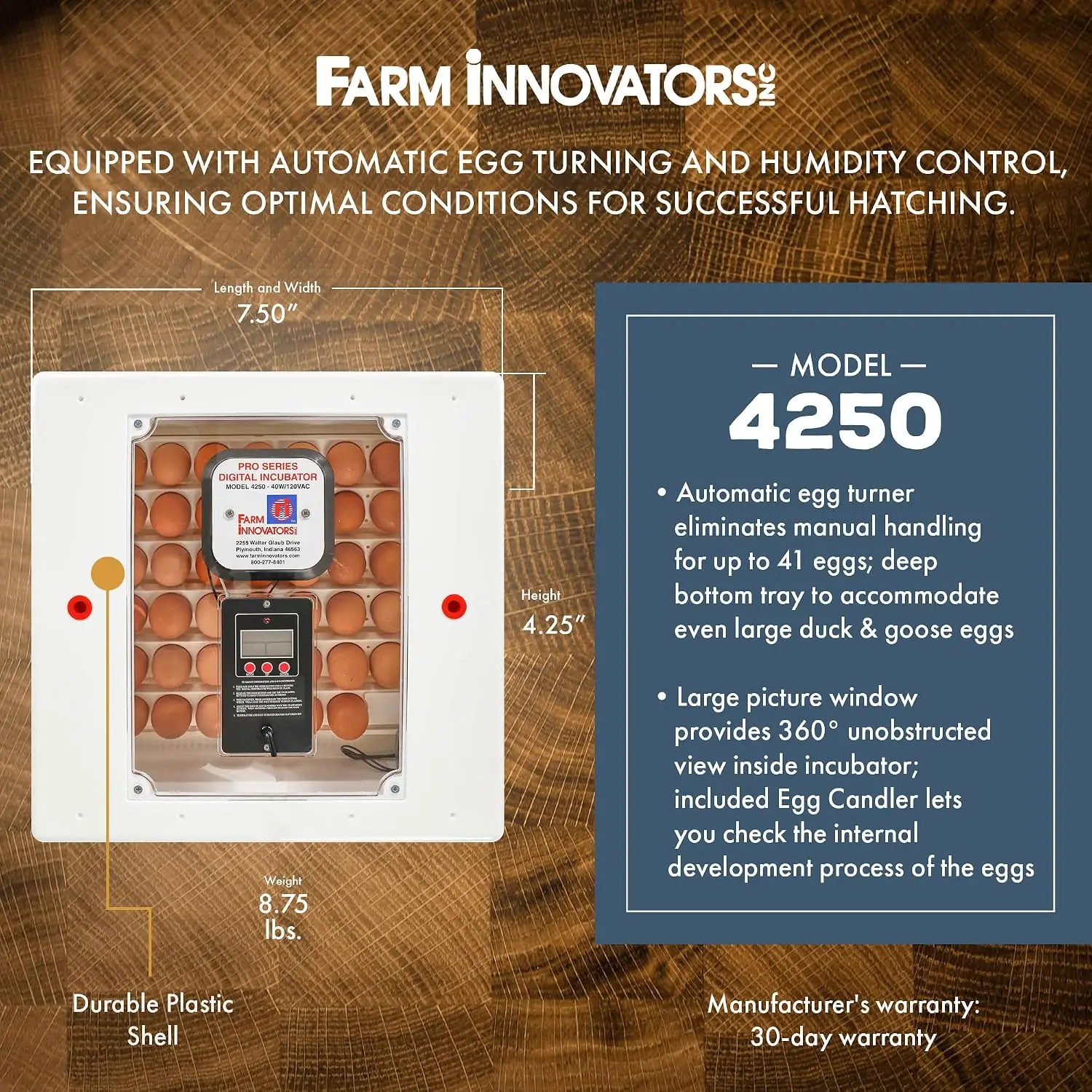 Farm Innovators 41 Egg Digital Circulated Air Incubator w/ Auto Turning & Humidity Control - Automatic Incubating Machine for Ha