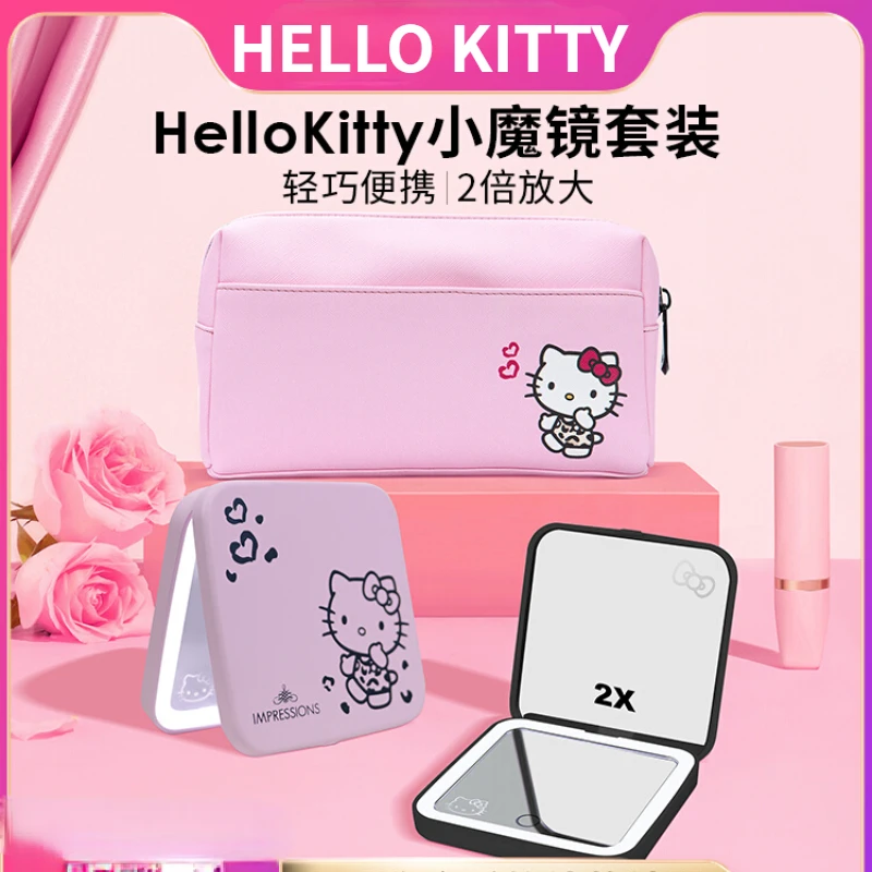 

Kawaii Hello Kitty Led Mirror Carrying Portable Light Makeup Travel Mirror Japanese Cosmetic Bag Brithday Gift for Girls Women