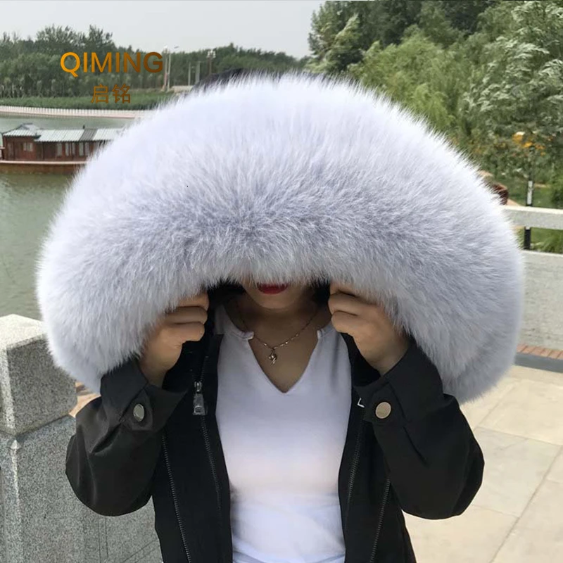 100% Real Fox Fur Collar Winter Woman Natural Fluffy Fur Gray Collar Real Fur Shawl Raccoon Collar Fur Scarf Women Luxury