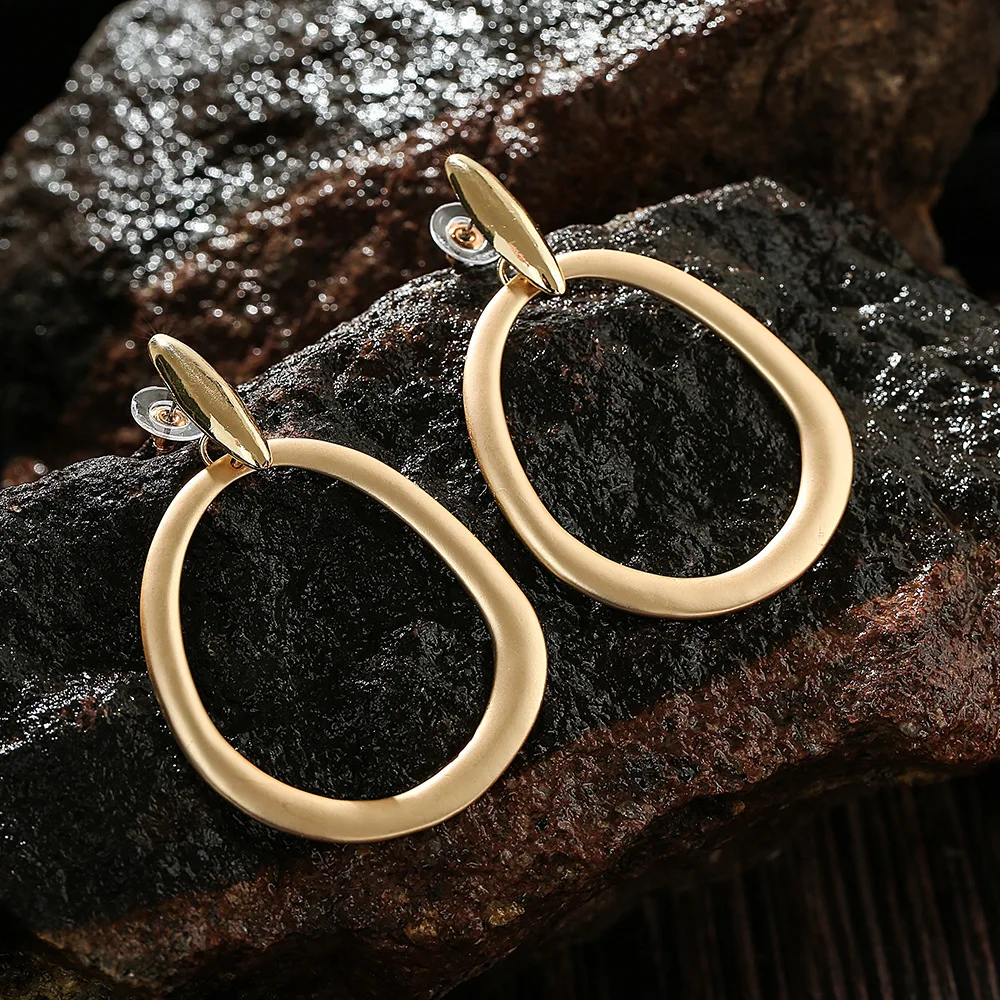 

Gold Tone Matte Open Teardrop Hoop Drop Earrings with Geometric Stud for Women Minimalist Party Jewelry