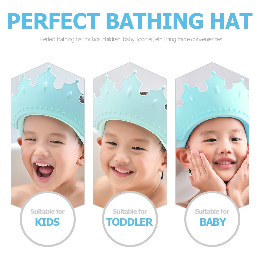 

Kids Washing Hair Bath Caps Crown Shape Waterproof Adjustable Shampoo Hat Protect Eyes Ears Mouth Children Cartoon Shower Hat