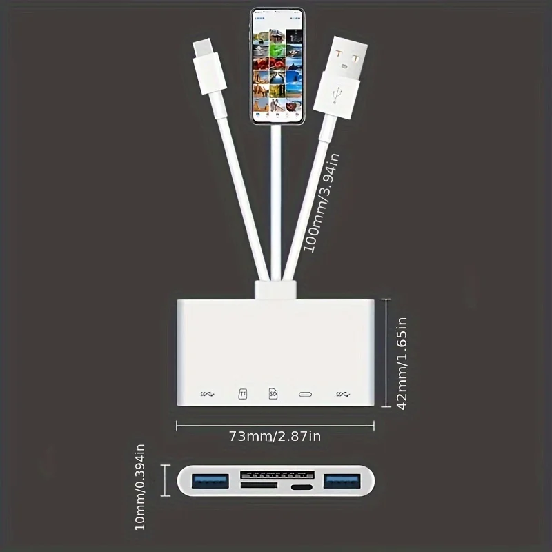 1 PC 5-in-1 memory card reader, USB adapter and SD card reader for iPhone/iPad, supportsd/Micro SD/SDHC/SDXC/MMC