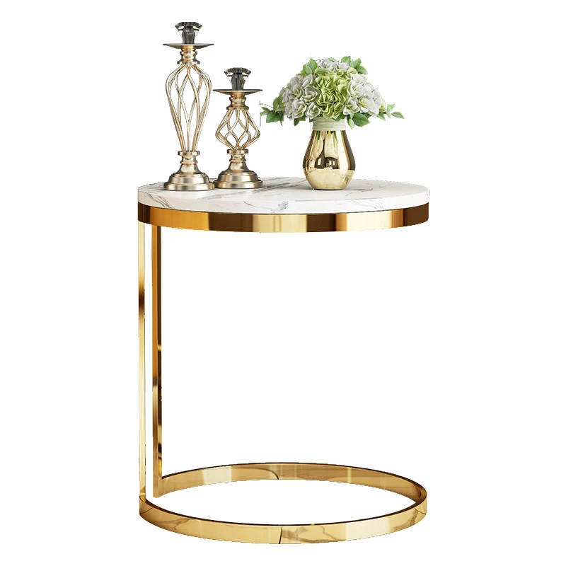 -For Modern Luxury Living Room Marble Side Table Metal Home Furniture Gold Stainless Steel Small Round Stone Top Coffee Table&