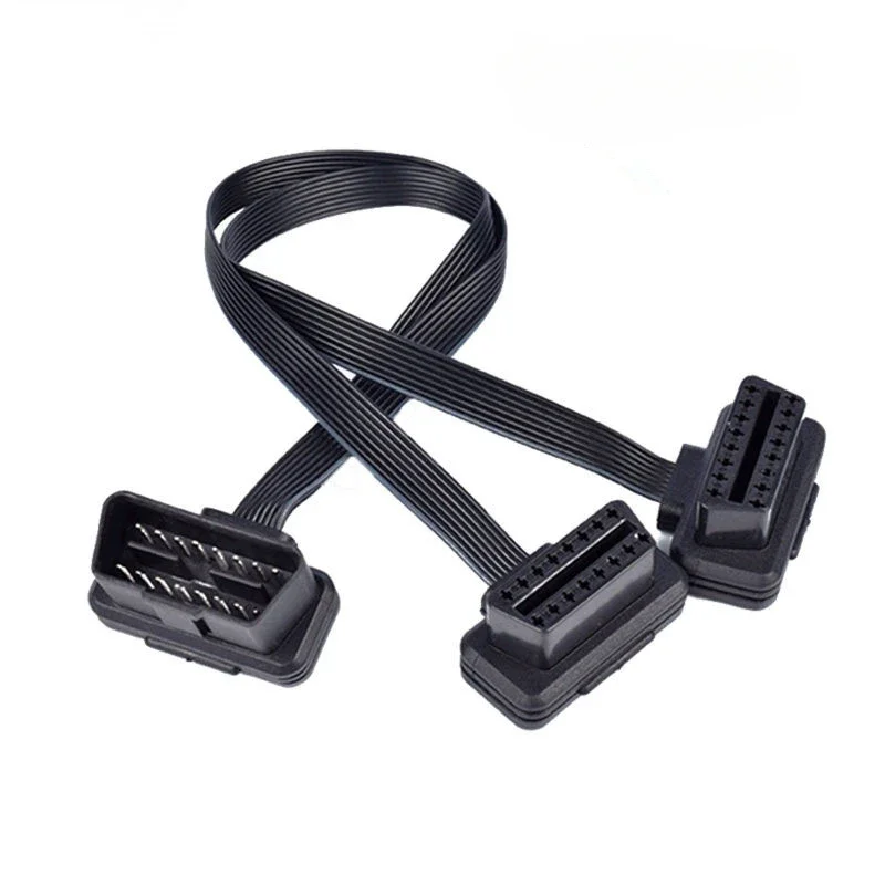 30CM OBDII Extension Dual Connector Y Splitter OBD2 16PIN Male to Female Connection Flat+Thin as Noodle ELM327
