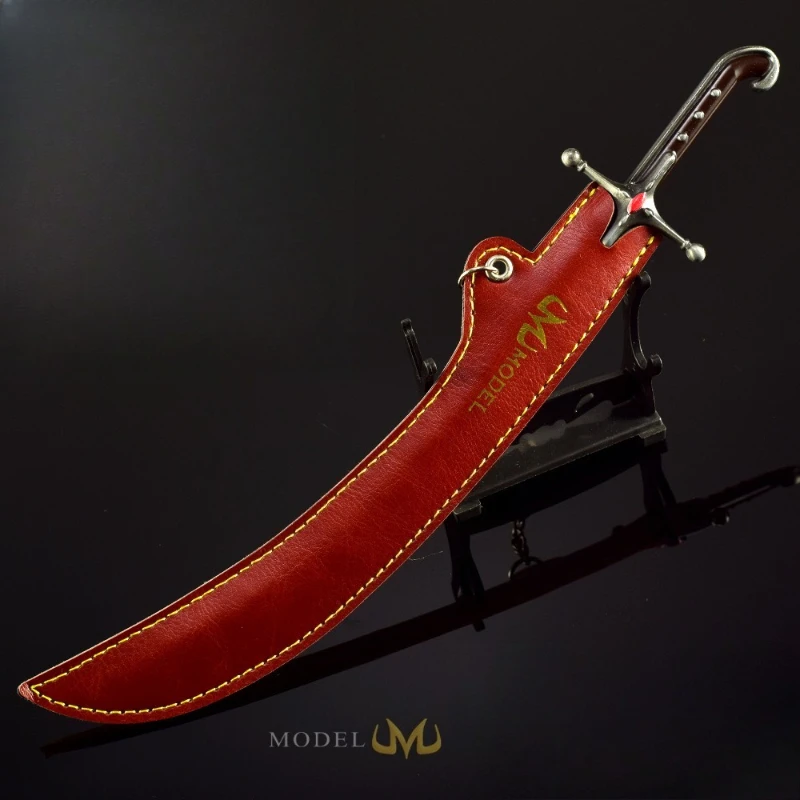 ดาบโค้ง 28 ซม. อุปกรณ์ต่อพ่วงเกมปลอดภัยไม่มีใบมีดดาบพร้อมซองหนังวัสดุโลหะเครื่องประดับของขวัญของเล่นคอลเลกชัน