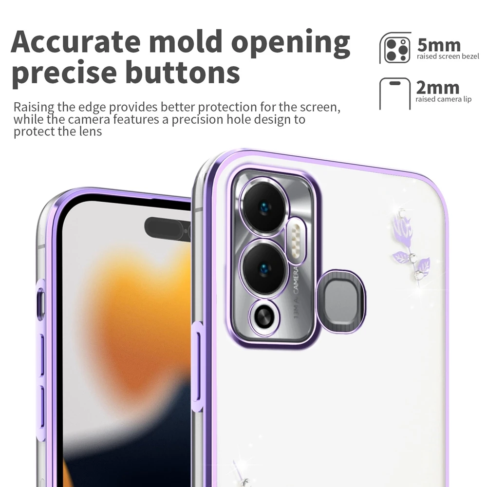 حافظة هاتف لامعة لهاتف انفينيكس نوت 40 30 برو 30 Vip 30i Zero 40 30 Coque حجر الراين شفاف ناعم غطاء خلفي مقاوم للصدمات من البولي يوريثان