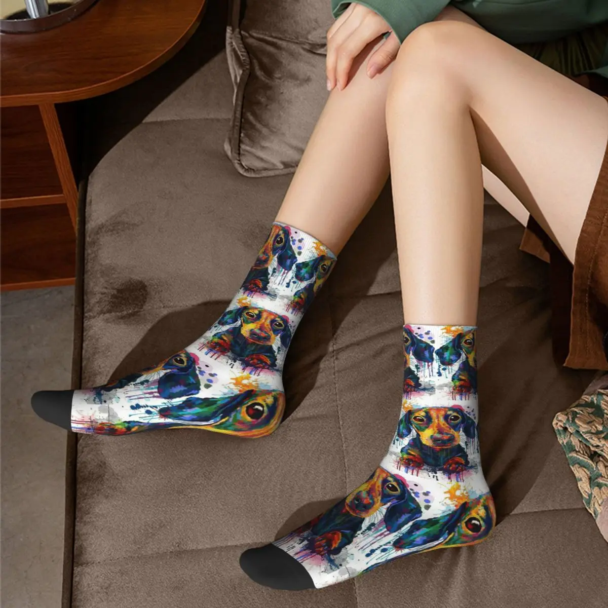 Calcetines de Arte de perro salchicha Harajuku, medias absorbentes de sudor, calcetines largos para todas las estaciones, accesorios para regalos para hombres y mujeres