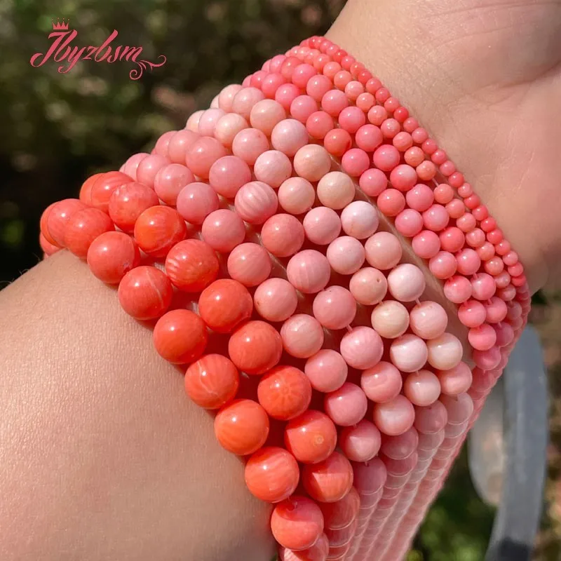 2/3/4/6/7/8mm Natural Pink Coral Smooth Round Bead Loose Stone Beads For DIY Necklace Bracelets Jewelry Making 15\