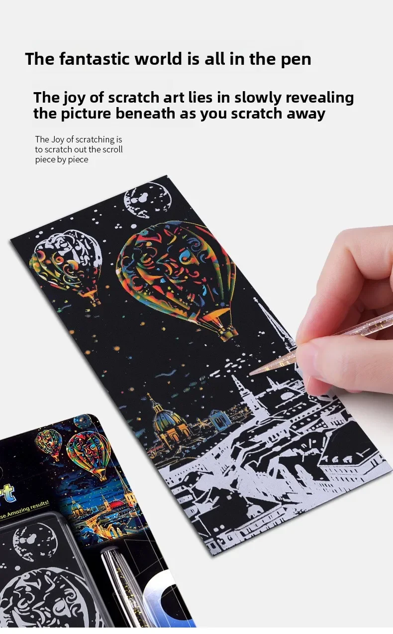 Stress Relief Anti-Stress Scratch Art Cards, City Night DIY Handmade Bookmark & Sticky Notes Kit, Creative Gifts for Adults Kids