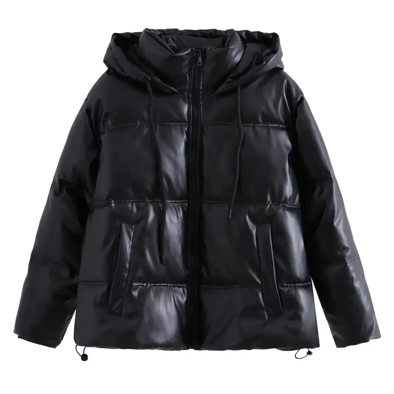 TRAF ZR Winter Women\'s Cold Coat Winter Jackets for Women 2023 Warm Leather PU Parkas Winter Coat Promotion Female Outerwear