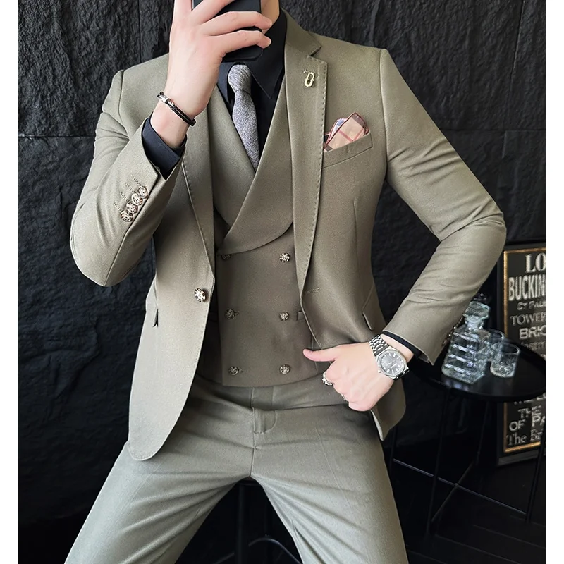 4-B11  Light and simple commuting business one-button suit for men, high-end Korea casual suit dress three-piece suit