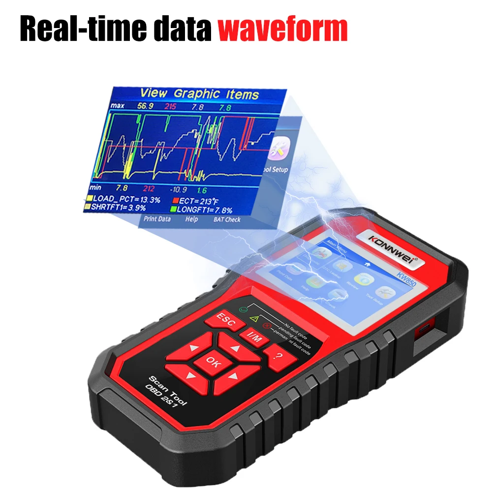 Konnwei Factory Obdi2 Escaner Automotriz KW850 أدوات تشخيص السيارات 16pin يده سيارة obd2 الماسح الضوئي لجميع السيارات 12 فولت #4