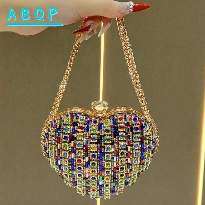 

Dinner Party Women's Bag with Diamonds Sparkling Dinner Party Handbags for Women Heart Shape Diamonds for Women Shoulder Bags