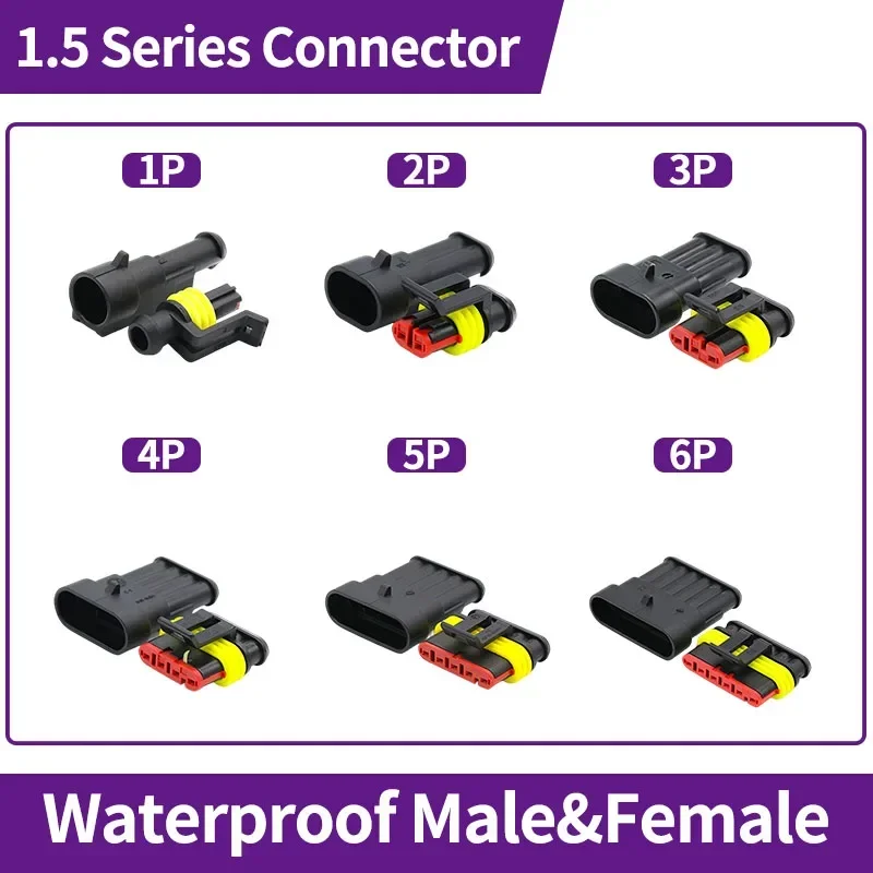 

20/50/100 Sets AMP 1.5 Series Sensor Automobile Connector Electrical Waterproof Male&Female 1/2/3/4/5/6P Plug DJ7041-1.5-11/21