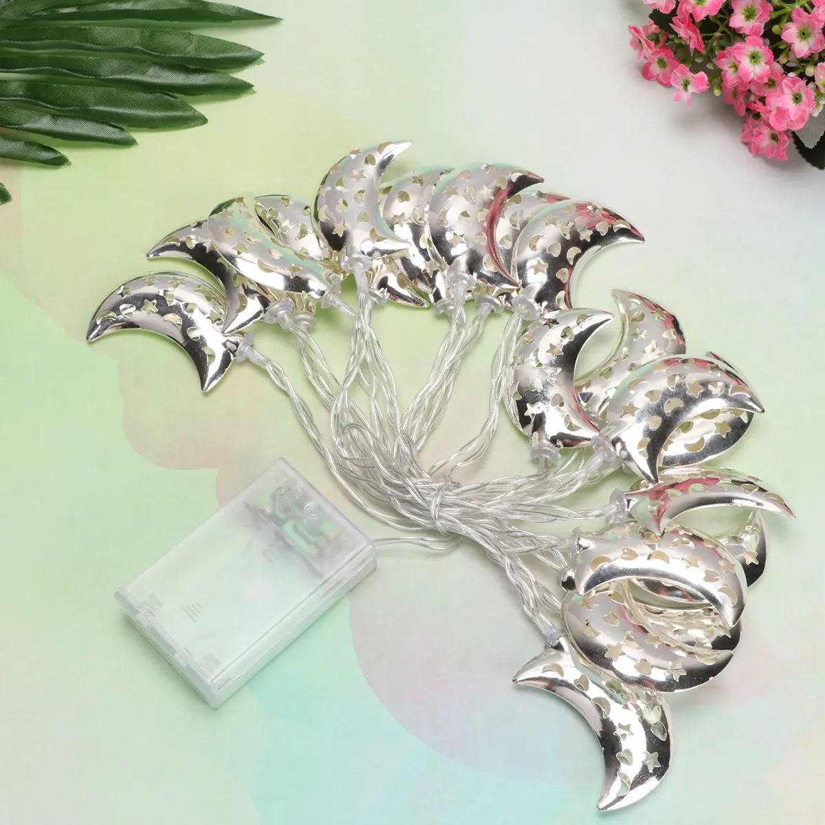 

Светодиодная гирлянда 3 метра, 20 светодиодов, в форме полумесяца, для вечеринок, сада, украшения на Рамадан, теплый белый свет, режимы мигания