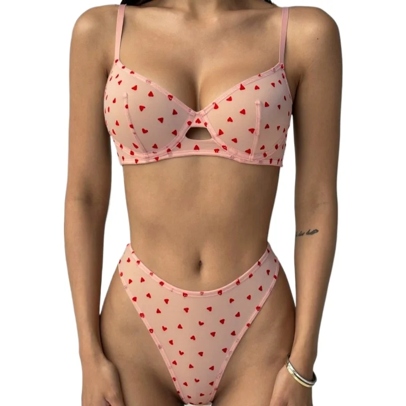 

Toucheart Women Sexy Lace Lingerie Panty2PCS Love Set Slim Plunge Seductive Spaghetti Strap Interesting Mesh Private Adult Suit