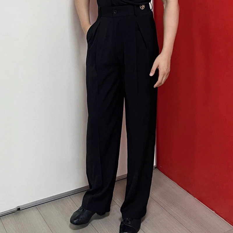 2025 New Latin Dance Pants For Men Black High Waist Modern Dance Practice Pants Chacha Rumba Tango Adult Latin Costumes DQS18601