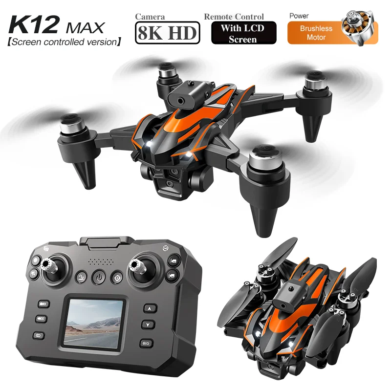 New K12Max UAV With Screen Control 5G 8KDual Camera HD Brushless Optical Flow Positioning Aerial Four-Axis Aircraft Gifts Toys