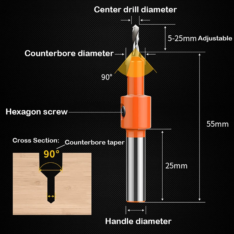 HSS Countersink Drill Bit Screw Woodworking Chamfer Tool Quick Change Wood Hole Drills Bit Round Shank Timber Plastic Working