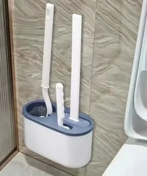 Modern Wall-Mounted Toilet Brush Holder with 3-in-1 Cleaning Tool Set for Bathroom Silicone Bristles Wall-Mounted Toilet Brush