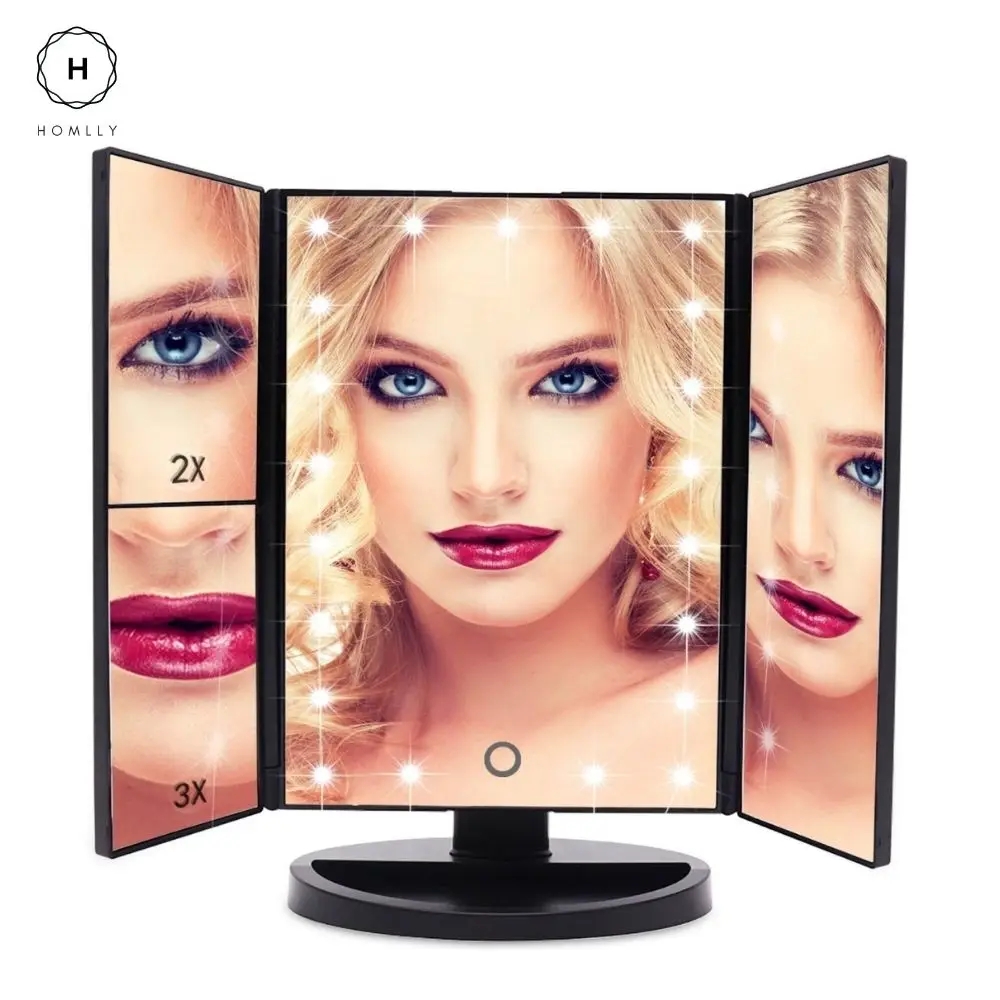 Homlly Makeup TRIFOLD Mirror LED Lights 1X 2X 3X Magnification