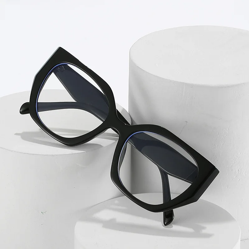 2024 New Cat Eye Women's Fashion European and American Contrast Color PC Glasses Frame Flat Mirror Large Frame Glasses