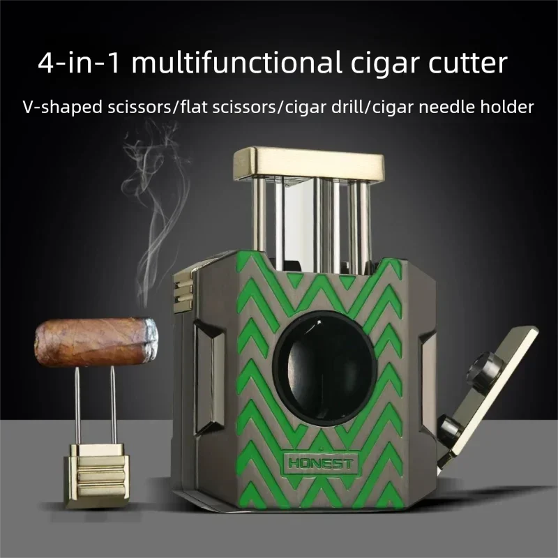 Coupe-cigare multifonctionnel quatre en un haut de gamme, couteau plat/perceuse/porte-aiguille en forme de V, outil pratique pour les cigares
