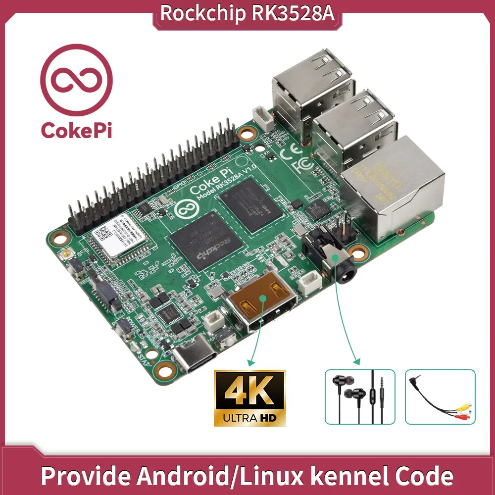 CoKePi SBC Board 4GB RAM 128GB EMMC Android 13 Rockchip RK3528A Single Board WIFI Bluetooth BLE Development Board for Orange Pi