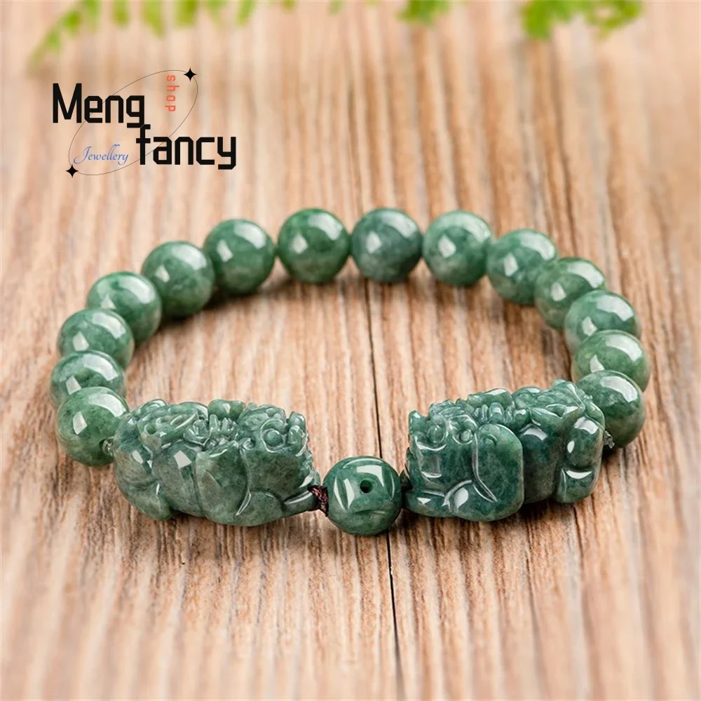 

Genuine Natural A-goods Jadeite Double Pixiu Bean Green Jade Bracelet Exquisite Handicraft Best Selling Fashion Couple Jewelry