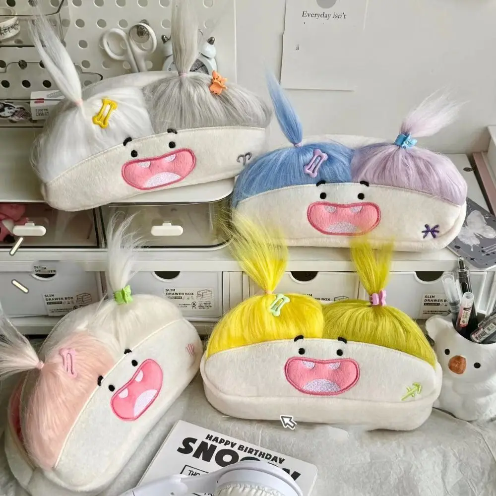 

DIY Fluffy Hair Afro-Hair Doll Pen Bag Large Capacity Kawaii Pencil Case Holder Funny Zipper Soft Plush Pen Bag Kids Gift