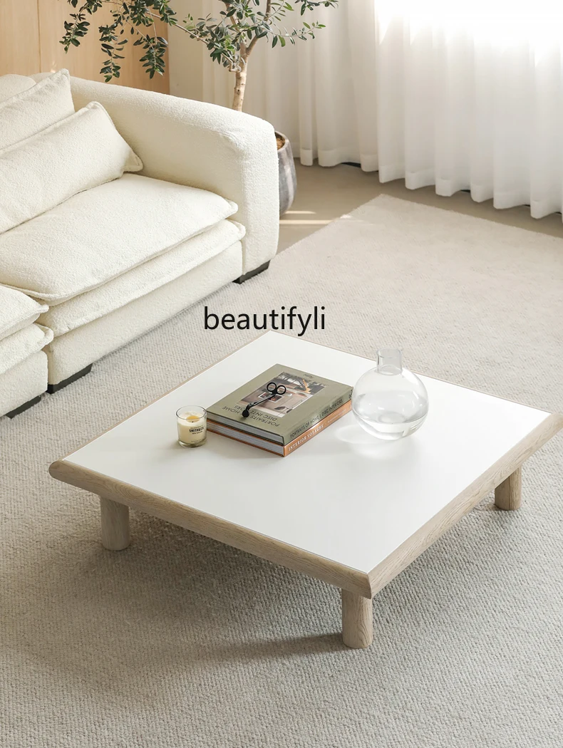 Natural Silent Style Solid Wood Square Coffee Table Distressed Logs