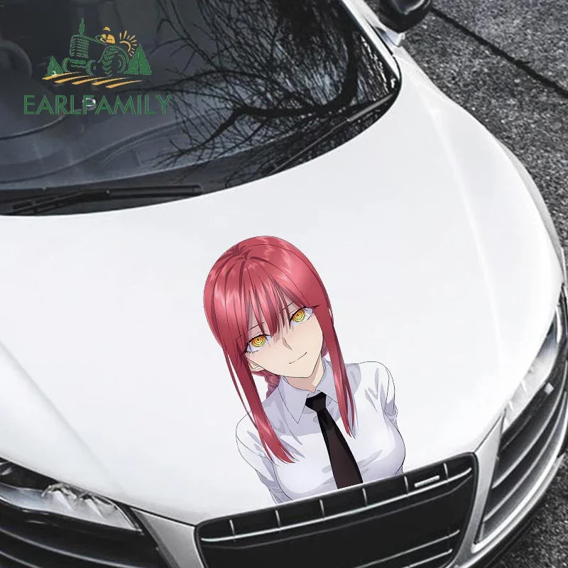 EARLFAMILY 43cm x 27.1cm for Anime Peek Makima Amusing Car Sticker Waterproof Vinyl Decal Car Accessories Creative Decoration