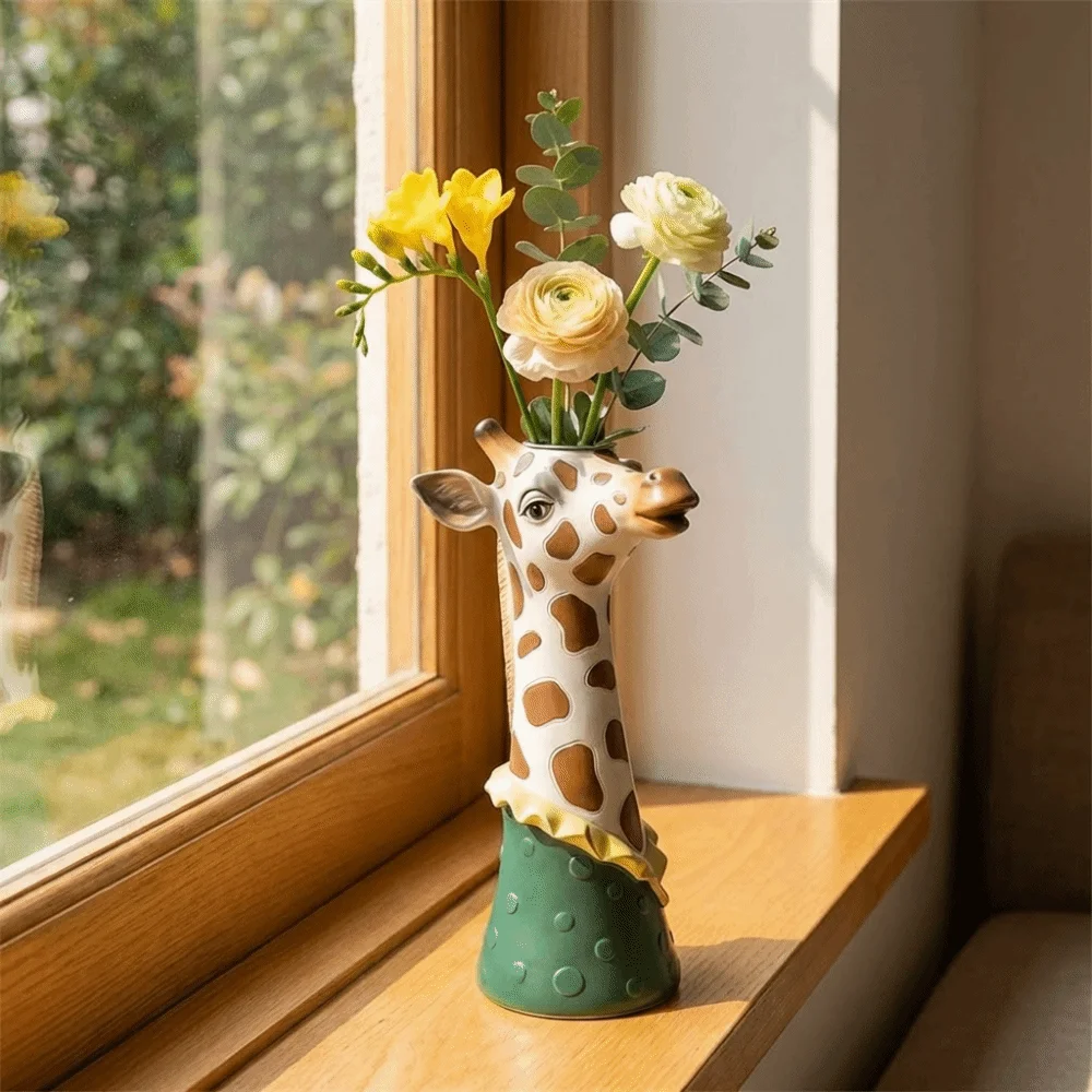 Unique Vinyl Art Vase Modern Childishness Animal Vase Floral Arrangement Decorative Giraffe Vase Interior Design