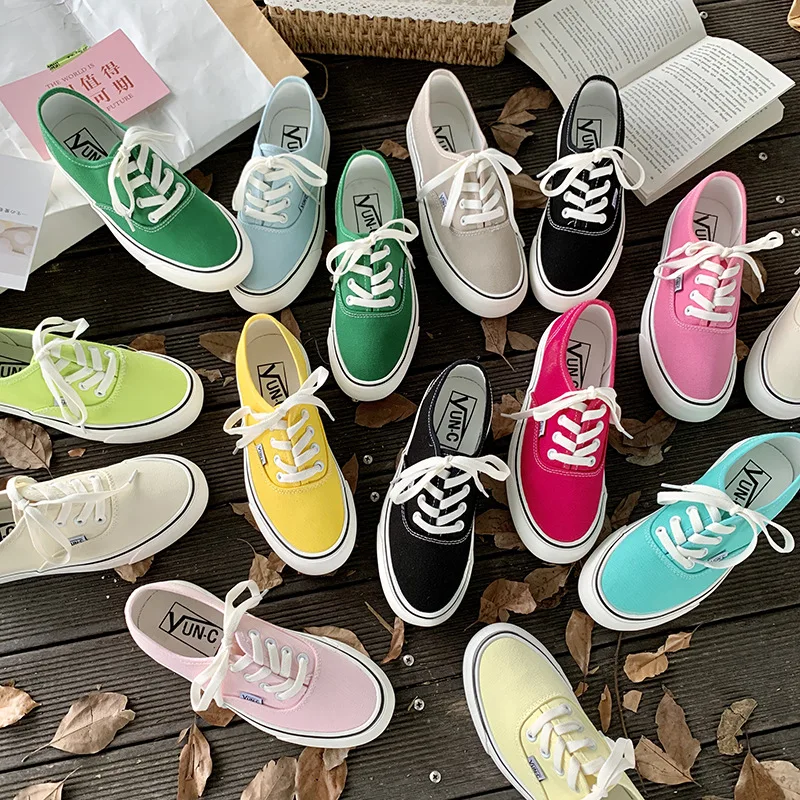 Summer New Women Thick Sole Canvas Shoe Lace Up Girl Thin Sole Sneakers School Basic Walk Casual Footwear Summer Spring Autumn