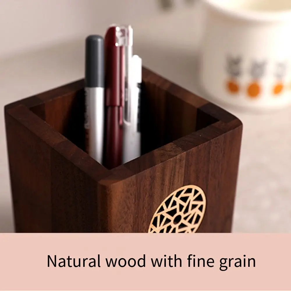 Desk Organizer Multiple Use Wooden Pen Holder Vintage Square Shape Wooden Pencil Box Durable Practical Pen Container Office