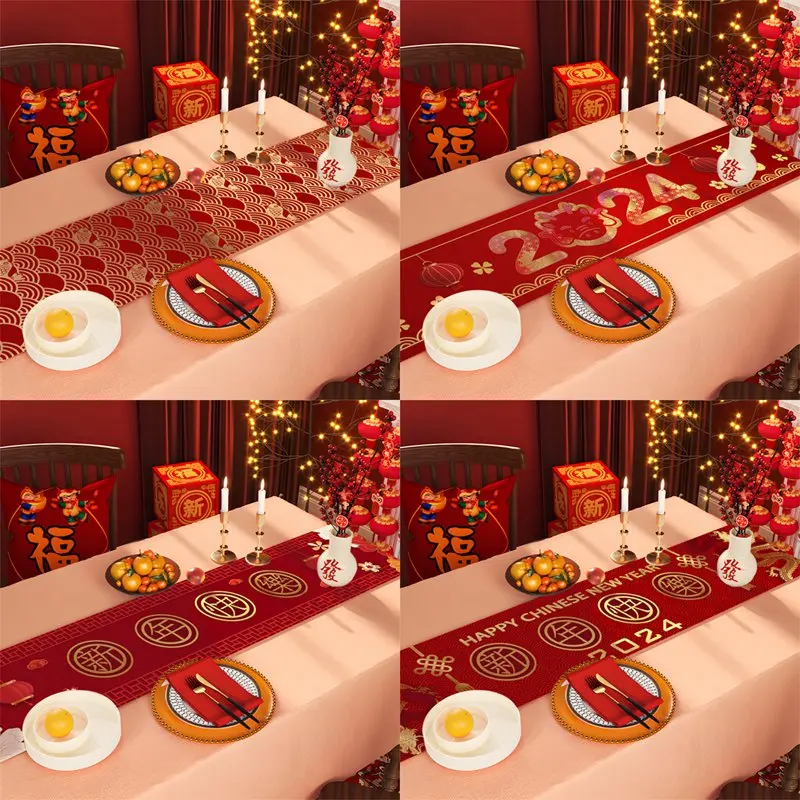 2024 Chinese New Year Red Table Runners Table Cover Chinese Happy New Year Dragon Year Party Decoration Table Cloth